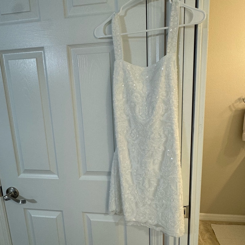 12th Tribe White Sequin Mini Dress